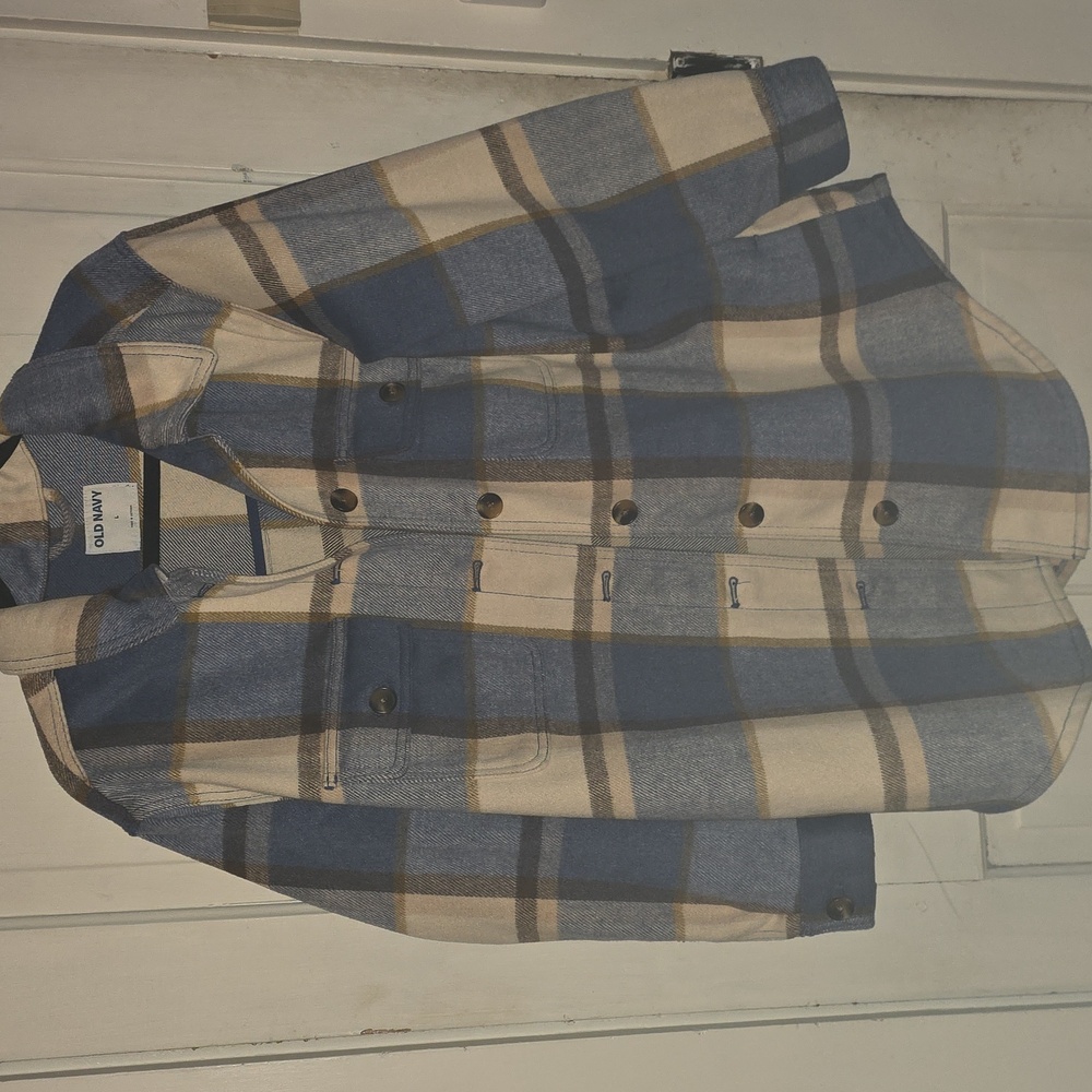 Old Navy Women's Blue and Cream Plaid Jacket